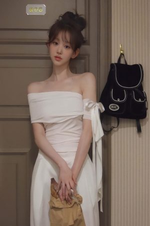 Korean Style Women's One-Shoulder Ruffle Lace Short Sleeve T-shirt - Summer Holiday White Top for Instagram Ready Looks