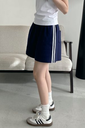 Korean Style Women's Summer Casual Striped Sports Shorts - Sun Grapefruit Straight-Leg Five-Point Sweatpants