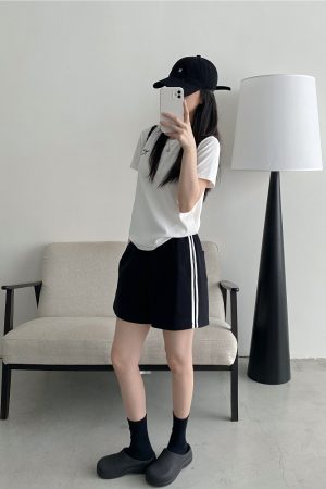 Korean Style Women's Summer Casual Striped Sports Shorts - Sun Grapefruit Straight-Leg Five-Point Sweatpants