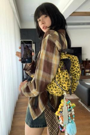 Korean Style Wool Leopard Print Double Shoulder Women's Backpack, Versatile Large Capacity Commuter Bag for Students