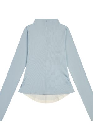 Korean Style Zipper Knitted Long Sleeve T-Shirt - Slim Fit Fake Two-Piece Design with Flattering Base for Spring Fashion