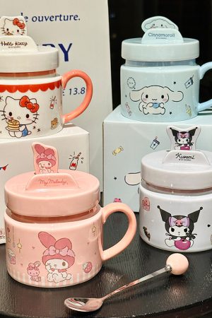 Kuromi Ceramic Mug with Lid - Cute High-Value Home & Office Coffee Cup for Girls - Kawaii Style Drinkware