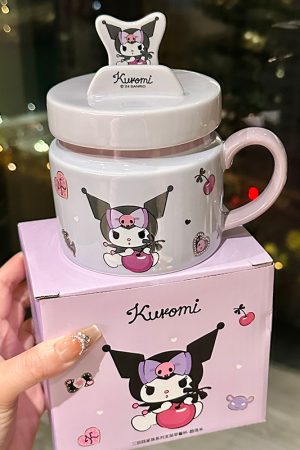 Kuromi Ceramic Mug with Lid - Cute High-Value Home & Office Coffee Cup for Girls - Kawaii Style Drinkware