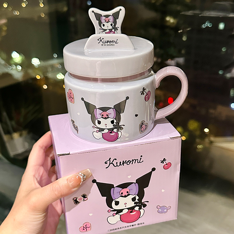 Kuromi Ceramic Mug with Lid - Cute High-Value Home & Office Coffee Cup for Girls - Kawaii Style Drinkware Kuromi Ceramic Mug with Lid - Cute High-Value Home & Office Coffee Cup for Girls - Kawaii Style Drinkware