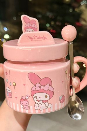 Kuromi Ceramic Mug with Lid - Cute High-Value Home & Office Coffee Cup for Girls - Kawaii Style Drinkware