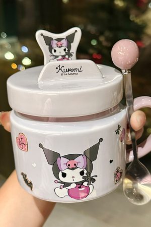 Kuromi Ceramic Mug with Lid - Cute High-Value Home & Office Coffee Cup for Girls - Kawaii Style Drinkware