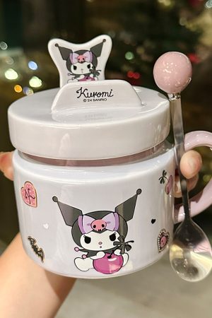 Kuromi Ceramic Mug with Lid - Cute High-Value Home & Office Coffee Cup for Girls - Kawaii Style Drinkware