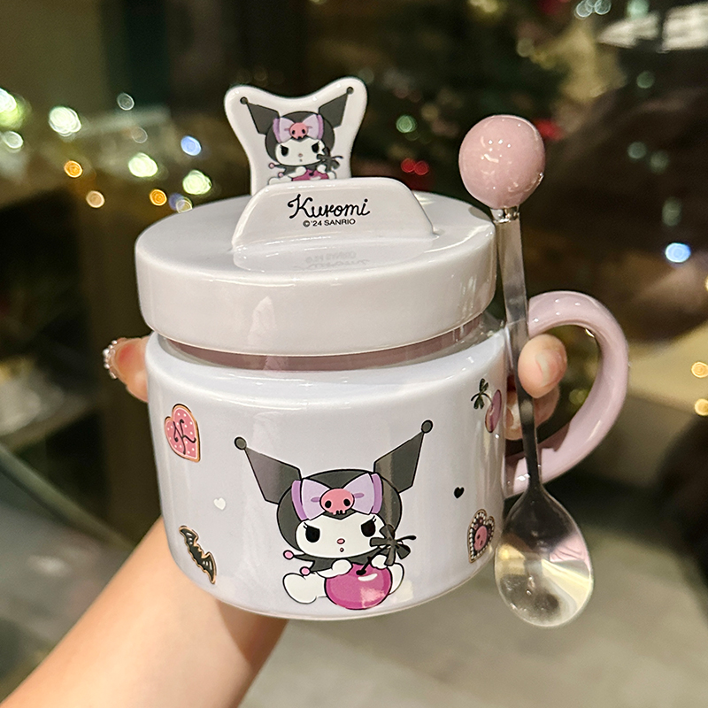 Kuromi Ceramic Mug with Lid - Cute High-Value Home & Office Coffee Cup for Girls - Kawaii Style Drinkware Kuromi Ceramic Mug with Lid - Cute High-Value Home & Office Coffee Cup for Girls - Kawaii Style Drinkware
