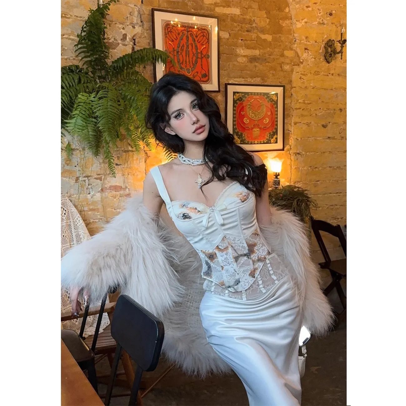 Lace Camisole and Fishbone Long Skirt Set for Women - Spring 2025 Sexy Fashion, Chic Look, Perfect for 90s and Y2K Styles Lace Camisole and Fishbone Long Skirt Set for Women - Spring 2025 Sexy Fashion, Chic Look, Perfect for 90s and Y2K Styles