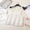 Lace Crochet Hollow Knit Tie-Back Tank Top for Women, Vintage Loose Sleeveless Cropped Summer Outerwear, Y2K Style