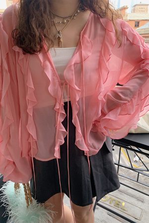 Lace Edge Chiffon Cardigan for Women - Sheer Plus Size Sun Protection Top, Thin and Airy for Spring and Summer Fashion