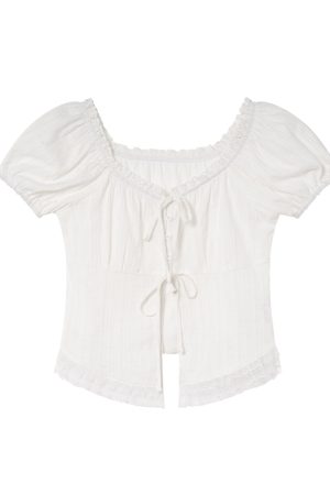 Lace Edge Tie Short-Sleeve Shirt for Women, Sweet Wind Summer Top, Exquisite Blouse, Stylish Summer Fashion, Y2K Inspired