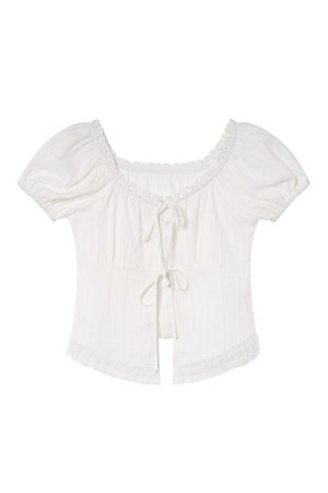 Lace Edge Tie Short-Sleeve Shirt for Women, Sweet Wind Summer Top, Exquisite Blouse, Stylish Summer Fashion, Y2K Inspired
