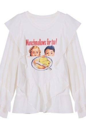 Lace-Edged Chiffon Shirt for Women, Loose Plus Size, Stylish Fashion Top, Belly-Covering, 90s-Inspired Chic Blouse