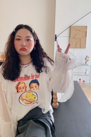 Lace-Edged Chiffon Shirt for Women, Loose Plus Size, Stylish Fashion Top, Belly-Covering, 90s-Inspired Chic Blouse