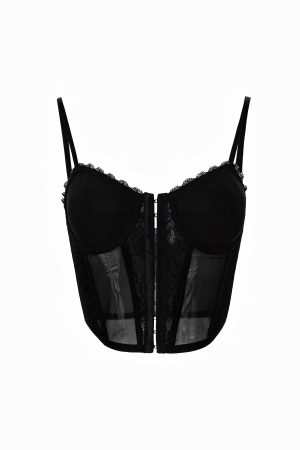 Lace Fishbone Corset Top with Straps for Layering - Y2K Style Fashion Must-Have for Outfits