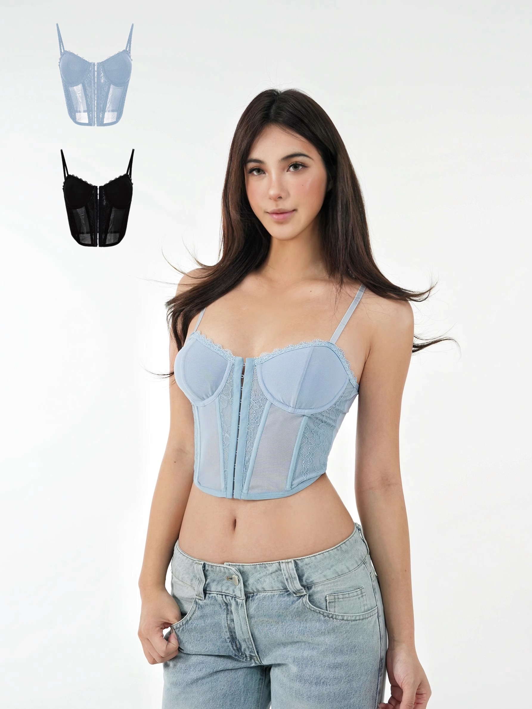 Lace Fishbone Corset Top with Straps for Layering - Y2K Style Fashion Must-Have for Outfits Lace Fishbone Corset Top with Straps for Layering - Y2K Style Fashion Must-Have for Outfits