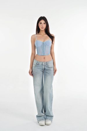 Lace Fishbone Corset Top with Straps for Layering - Y2K Style Fashion Must-Have for Outfits