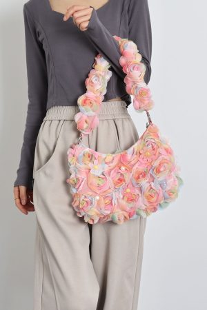 Lace Flower Underarm Bag - Pink Fairy Romantic Crossbody Bag for Spring/Summer, Sweet Girl Aesthetic, Niche Design