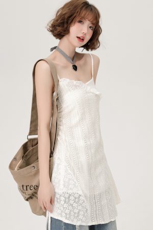 Lace Hollow-Out Camisole Dress for Women - Summer Layered Loose Slimming Dress, Girly Style, Niche Fashion, Y2K Trend
