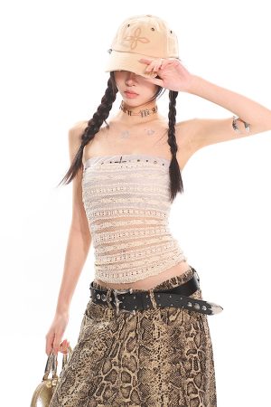 Lace Hollow Out Strapless Top and Long Pants Two-Piece Set for Women - Summer Fashion, Trendy Y2K Style