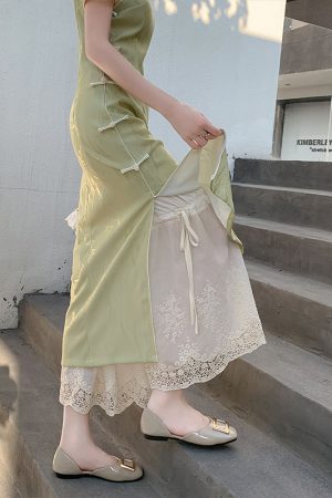 Lace Leggings with Anti-Exposure Lining, Cotton-Linen Wide-Leg Pants for Women, Layered Style for Hanfu and Qipao, Trendy Fashion Essential