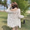 Lace Long-Sleeve Sun Protection Cardigan Set with Strapless Camisole and Shorts - Perfect for Seaside Vacation Style