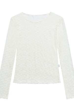 Lace Mesh Long Sleeve Versatile Layering Tee - Trendy Base Shirt for 90s and Y2K Fashion Styles