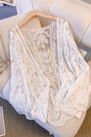 Lace Shawl Cardigan for Women - Lightweight Summer Outerwear, Hollow-Out Design for Skirts and Qipaos, Stylish Sun Protection