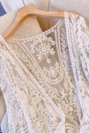 Lace Shawl Cardigan for Women - Lightweight Summer Outerwear, Hollow-Out Design for Skirts and Qipaos, Stylish Sun Protection