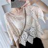 Lace Short-Sleeve Shawl Cover-Up Top for Women, Crochet Hollow-Out Blouse, Stylish Summer Knit Top with Skirt