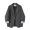 Lace Spliced Suit Jacket for Women - Spring 2025 Gray Blazer, Trendy 90s-Inspired Style for a Chic Look