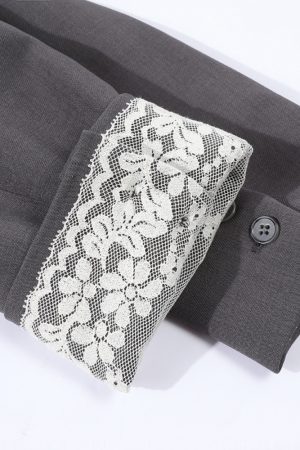 Lace Spliced Suit Jacket for Women - Spring 2025 Gray Blazer, Trendy 90s-Inspired Style for a Chic Look