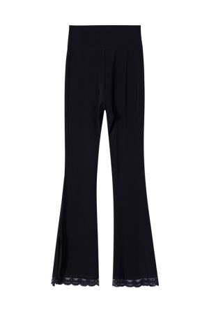 Lace Splicing High-Waisted Split Black Flared Pants for Women, Plus Size, Spring Summer Casual Fashion