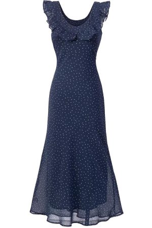 Lace Trim Polka Dot Dress with Flutter Sleeves and Waist Tie - Slim Fit Summer 2025 Women's Fashion