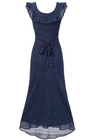 Lace Trim Polka Dot Dress with Flutter Sleeves and Waist Tie - Slim Fit Summer 2025 Women's Fashion