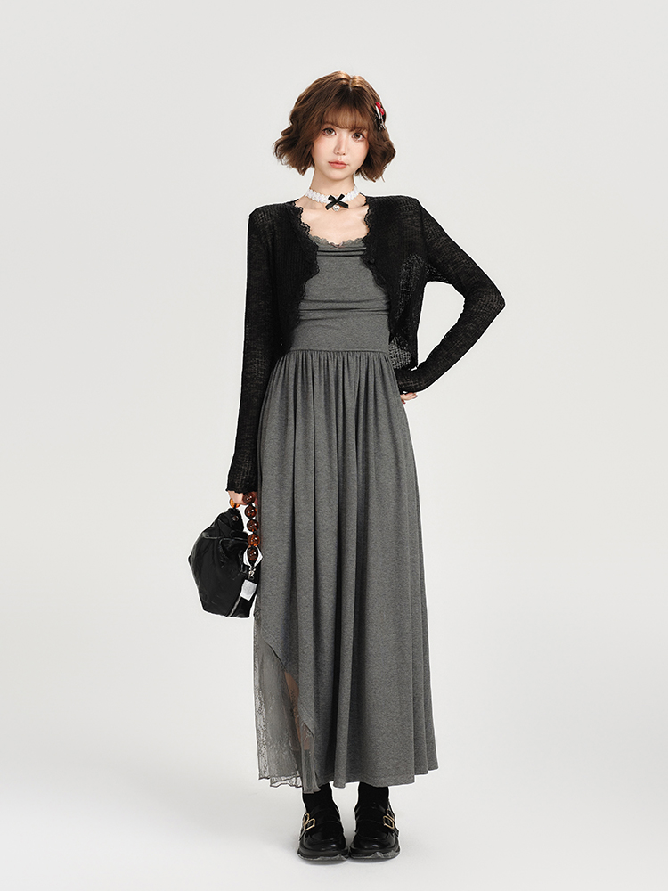 Lace-Trimmed Spicy Girl Camisole Dress for Women - Pleated Splicing, Slim-Fit, Mid-Length Summer Fashion in American Style Lace-Trimmed Spicy Girl Camisole Dress for Women - Pleated Splicing, Slim-Fit, Mid-Length Summer Fashion in American Style