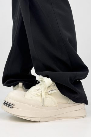 Lace-Up Canvas Shoes for Men and Women, Thick-Soled Height-Increasing Retro Sneakers, Niche National Trend Black Couple Shoes