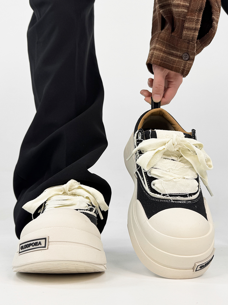 Lace-Up Canvas Shoes for Men and Women, Thick-Soled Height-Increasing Retro Sneakers, Niche National Trend Black Couple Shoes Lace-Up Canvas Shoes for Men and Women, Thick-Soled Height-Increasing Retro Sneakers, Niche National Trend Black Couple Shoes