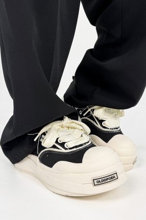 Lace-Up Canvas Shoes for Men and Women, Thick-Soled Height-Increasing Retro Sneakers, Niche National Trend Black Couple Shoes