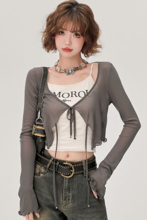 Lace-Up Long Sleeve Cardigan for Women - American Style Spicy Girl Sun Protection Top - Thin, Cool Summer Fashion