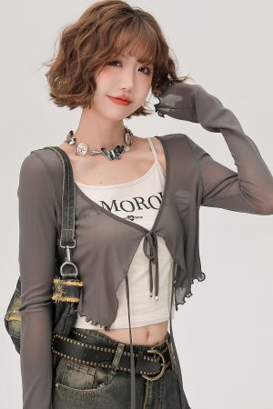 Lace-Up Long Sleeve Cardigan for Women - American Style Spicy Girl Sun Protection Top - Thin, Cool Summer Fashion