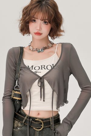 Lace-Up Long Sleeve Cardigan for Women - American Style Spicy Girl Sun Protection Top - Thin, Cool Summer Fashion