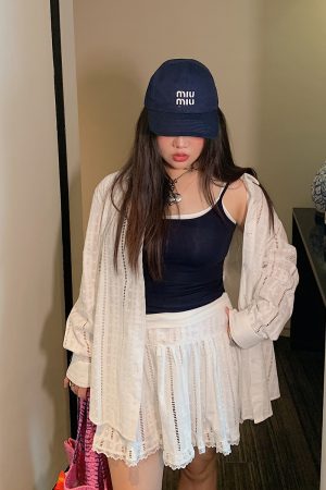 Lace-Up Shirt and Skirt Women's Set - Plus Size Summer 2025 Two-Piece Outfit in Trendy Korean Style
