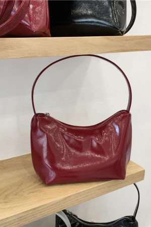 Lacquered Leather Underarm Bag - Minimalist Stylish Tote, Casual Korean Design, Small Size, Trendy Niche Fashion Accessory