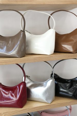 Lacquered Leather Underarm Bag - Minimalist Stylish Tote, Casual Korean Design, Small Size, Trendy Niche Fashion Accessory