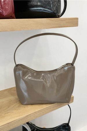 Lacquered Leather Underarm Bag - Minimalist Stylish Tote, Casual Korean Design, Small Size, Trendy Niche Fashion Accessory