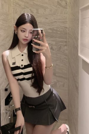 Lapel Ice Silk Knitted Polo Shirt for Women - Elegant Summer Vest Top in Small Fragrant Wind - College Style Fashion