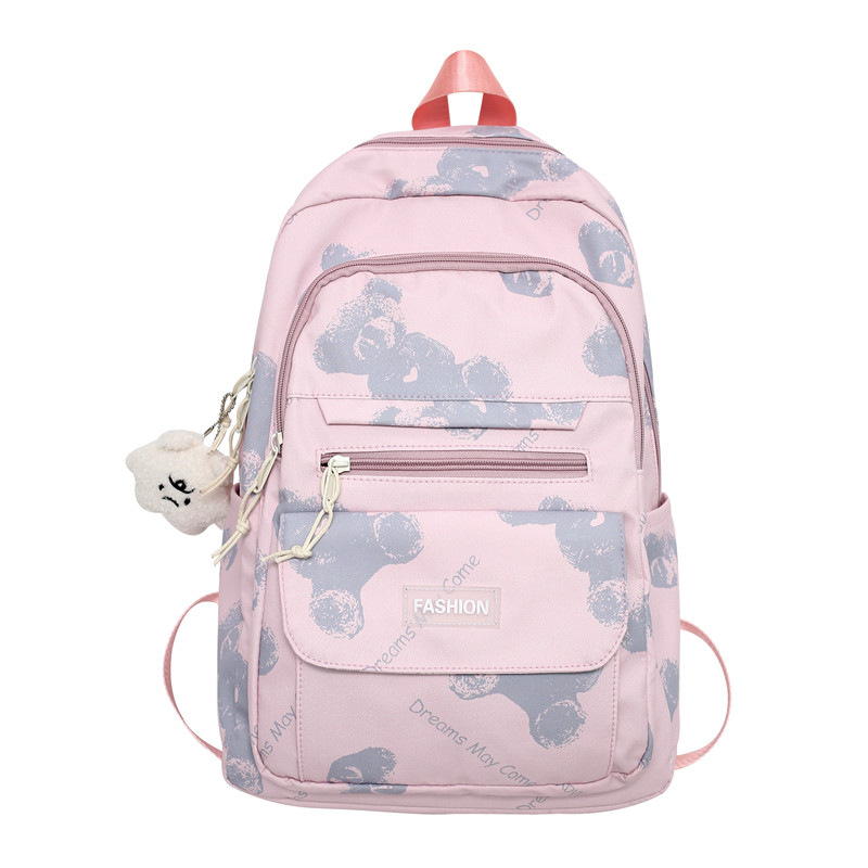 Large Capacity Bear Print Student Backpack for Girls, Sweet Ins Laptop Bag for Women, Trendy Korean Style Fashion Large Capacity Bear Print Student Backpack for Girls, Sweet Ins Laptop Bag for Women, Trendy Korean Style Fashion