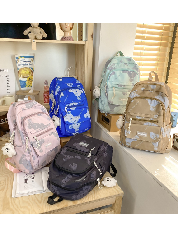 Large Capacity Bear Print Student Backpack for Girls, Sweet Ins Laptop Bag for Women, Trendy Korean Style Fashion Large Capacity Bear Print Student Backpack for Girls, Sweet Ins Laptop Bag for Women, Trendy Korean Style Fashion